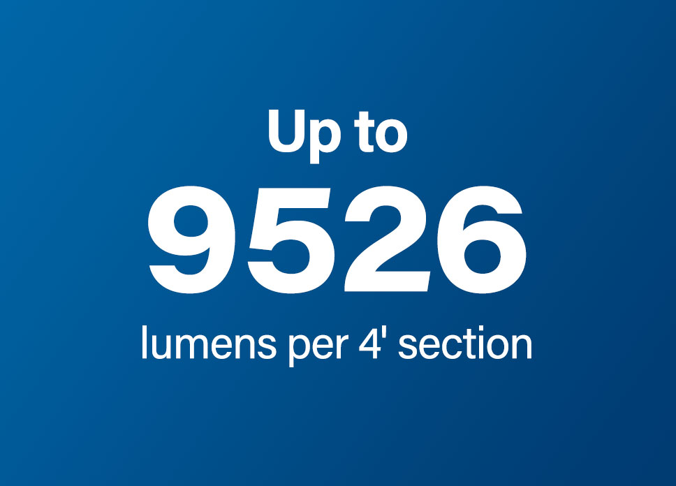 Up to 9526 lumens per 4 foot section