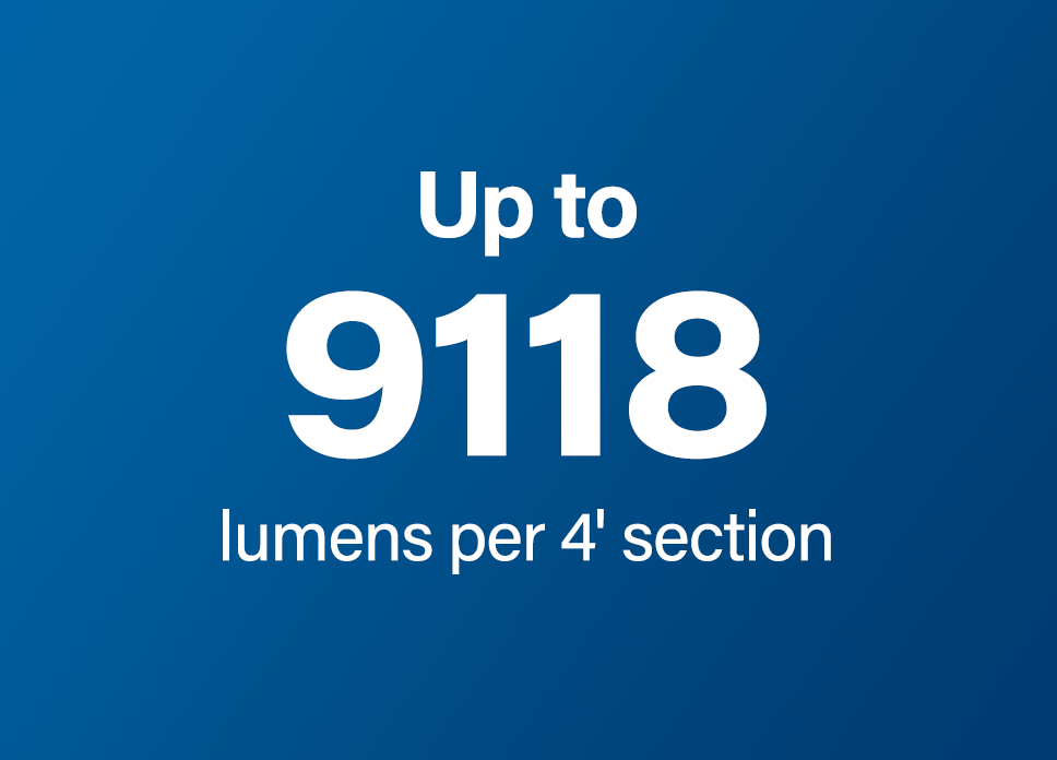 Up to 9118 lumens per 4 foot section