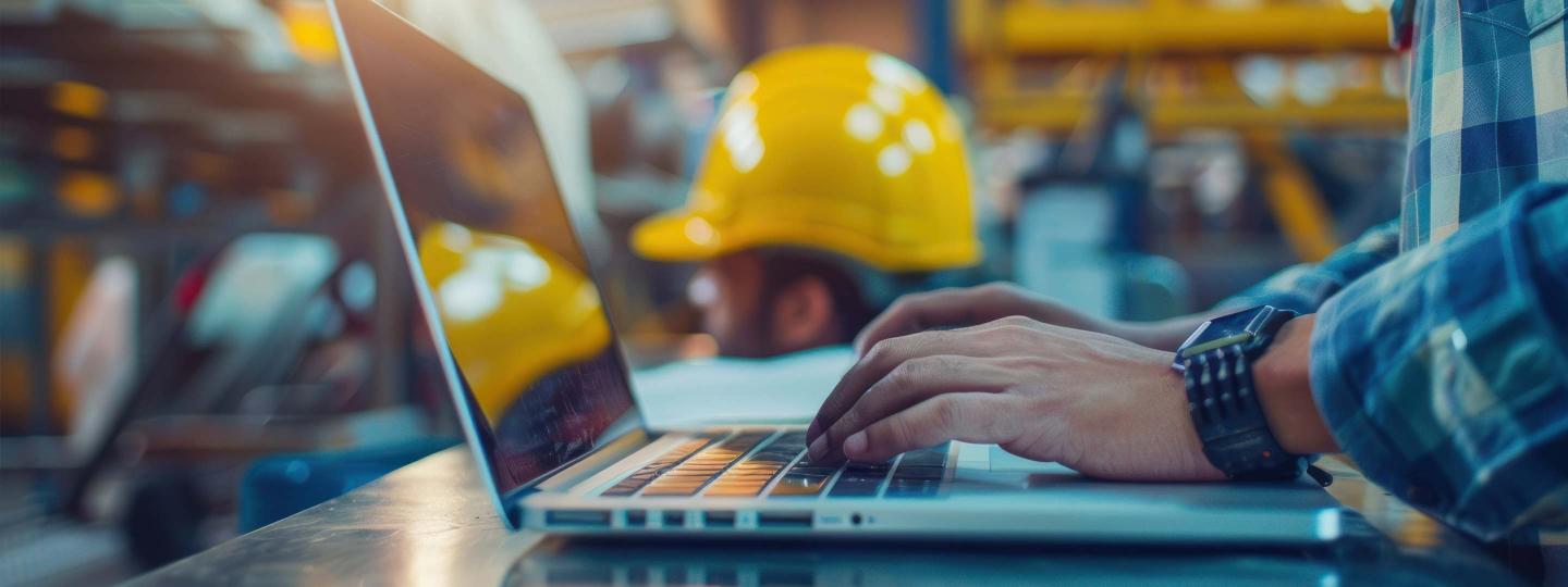 Contractor using laptop